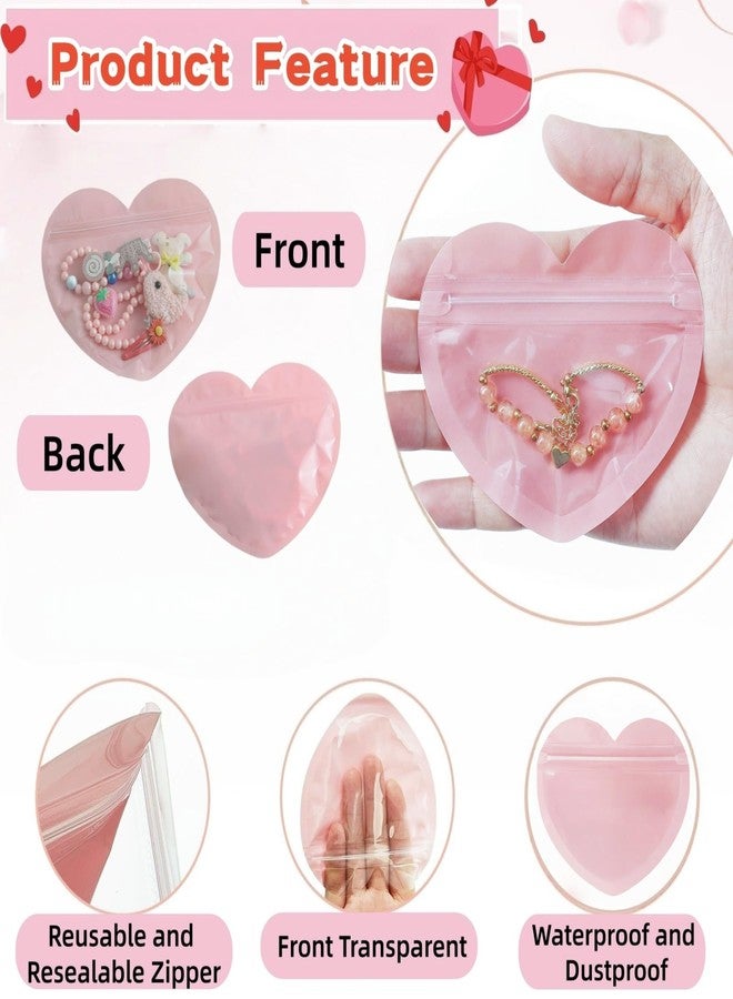 MITOB 100 Pack 3.35 x 3.94 inch Small Packets Pink Heart Shaped Transparent Reusable Resealable Bags Cute Jewelry Packaging for Homemade Earring Bracelets Candy Snack Party Favor Wedding Goodies - Image 3